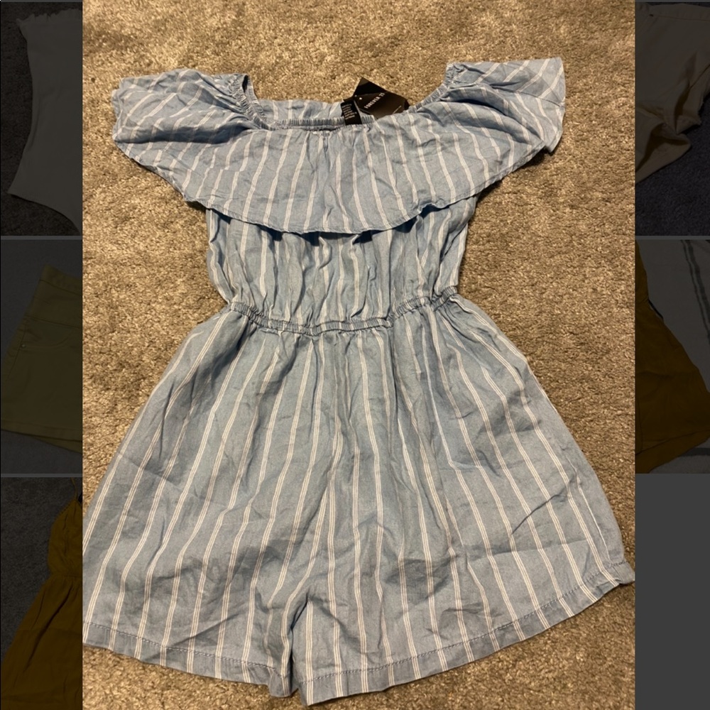 Chambray off the shoulder romper- MEDIUM